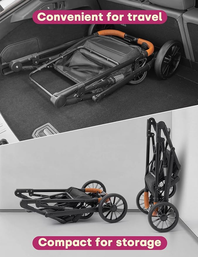 Dog Stroller for Small Medium Dogs Up to 60lbs, 4 Wheels Folding Pet Stroller with Detachable Carrier, Pet Travel Carrier for 2 Dogs & Cats, Storage Basket, Breathable, Grey