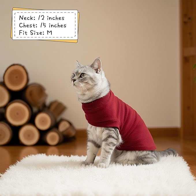 EXPAWLORER Soft Cat Sweater - Sweaters for Cats Only Warm Kitten Clothes, Fall and Winter Pet Coat Pullover Design, Fleece Sweatshirt Clothing Also for Puppy Small Dogs, Red Small