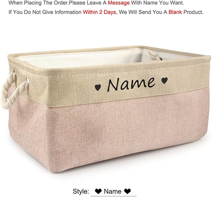 Personalized Dog Toy Box, Dog Toy Basket Storage with Cotton Handle, Customized Name and Paw Heart Print Puppy Toy Bin for Organizing Food Clothes and Pets Accessories(Heart Pink)