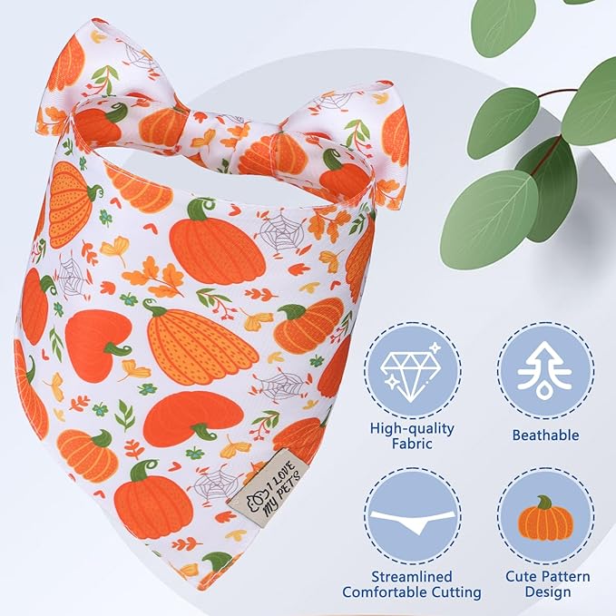 SCENEREAL Thanksgiving Dog Bandana, Fall Pumpkin Double Side Dog Scarf for Small Medium Large Dogs Cats Puppy,Holiday Bandanas for Dogs Boys Girls, Premium & Soft Fabric Pet Accessories for Birthday