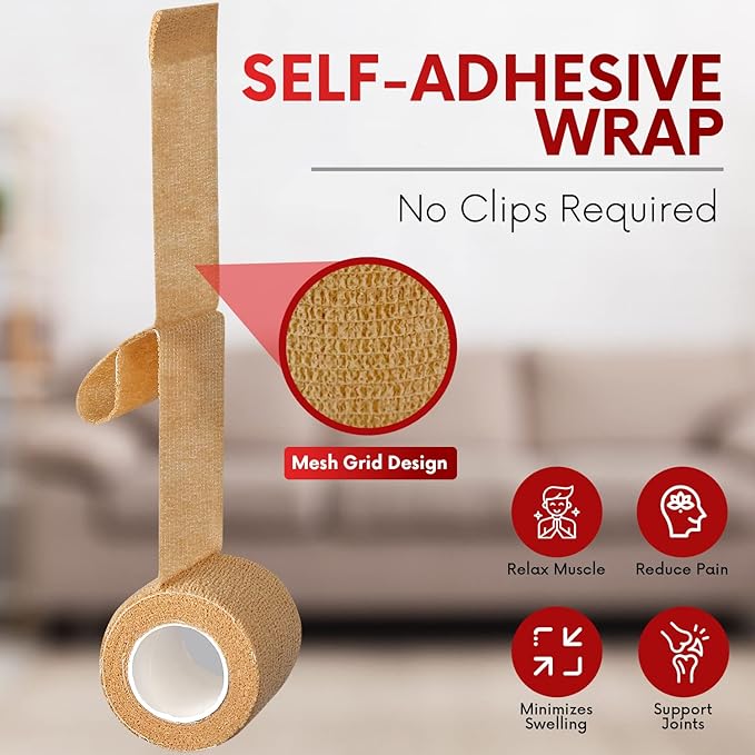 HEALQU Self Adhesive Bandage Wrap – Cohesive Tape for Athletic & Sports - 6” x 5 Yards Self Adherent Medical Tape, Flexible, Waterproof Elastic Bandages for Wrist & Ankle Vet Wrap for Dogs (12 Rolls)