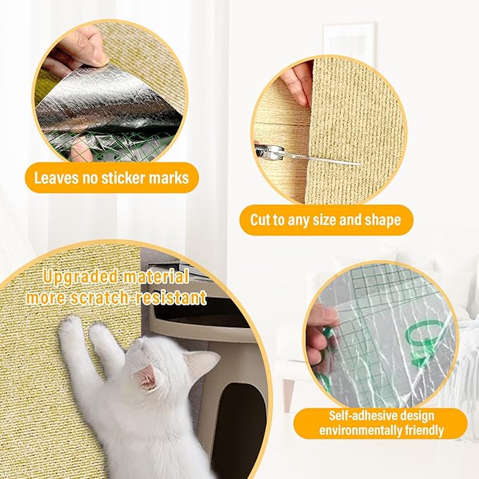Cat Scratch Mat,118.5"x17.4" Trimmable Self-Adhesive Cat Scratch Furniture Protector, Sticky Cats Scratcher Wall Mat, Covering Cat’s Tower, Couch Protector from Cats Claws (Beige)