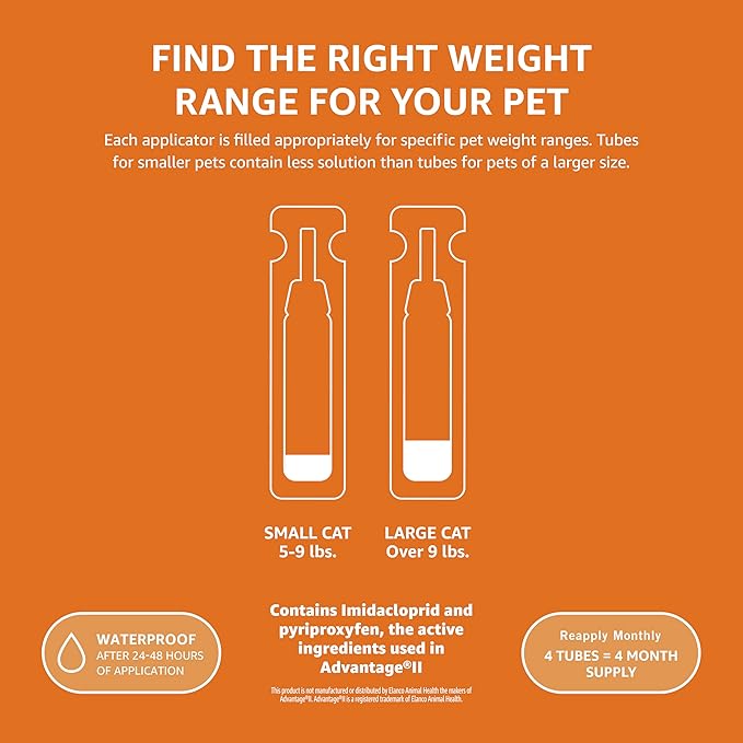 Amazon Basics Topical Flea Treatment for Medium Cats (5-9 Pounds), 6 Count (Previously Solimo)