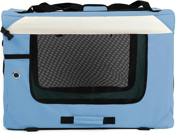 Collapsible Travel Dog Crate Portable Soft-Sided Pet Kennel Extra Large Cat Carrier with Soft Plush Fur Mat for Indoor and Outdoor,28x20x20in Sky Blue