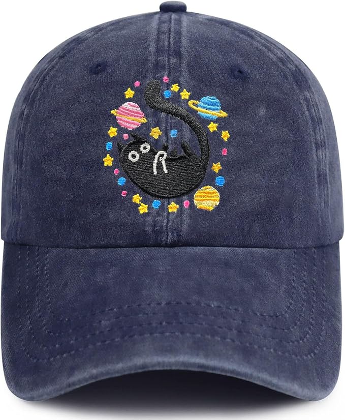 Black Cat Hat,Ragdoll Cat Embroidered Adjustable Cotton Baseball Cap for Men Women,Gifts for Cat Lovers