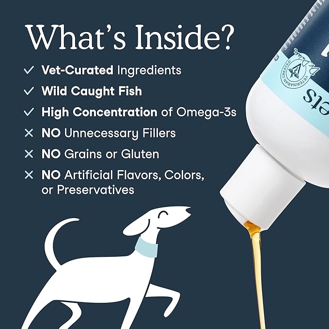 Fera Pets Fish Oil - Omega 3 for Dogs & Cats to Support Joints, Heart, Skin and Coat Health - Non GMO with Vitamin E - 8 oz