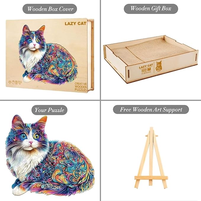Lazy Cute Cat Wooden Puzzles 95 Pieces Puzzles Gifts for Adults 8.5x7.7in Wooden