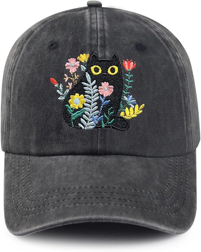 Black Cat Hat,Ragdoll Cat Embroidered Adjustable Cotton Baseball Cap for Men Women,Gifts for Cat Lovers