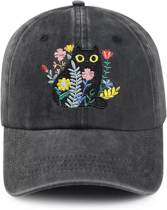 Black Cat Hat,Ragdoll Cat Embroidered Adjustable Cotton Baseball Cap for Men Women,Gifts for Cat Lovers