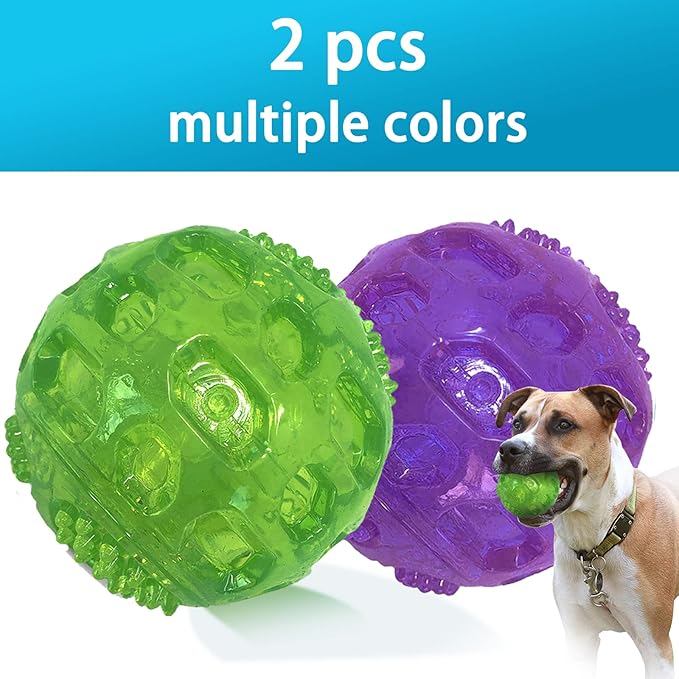 3'' Squeaky Dog Toy Balls for Lagre Medium Breed, Indestructible Dog Balls for Playing, Fetching & Retrieving, Durable Aggressive Chewers, 2 PCS Green+Purple