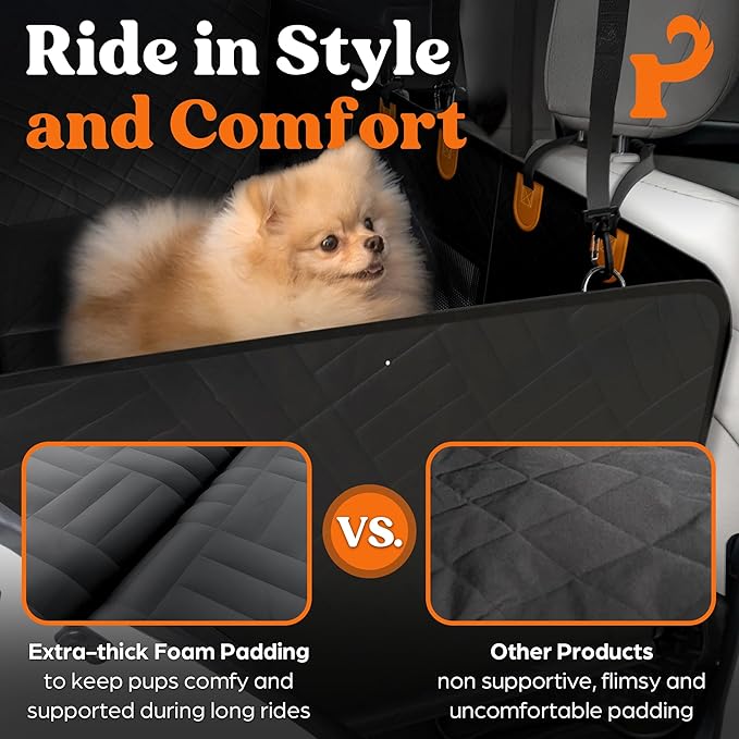 Back Seat Extender for Dogs Hard Bottom Foam - Sturdy Dog Hammock for Car Hard Bottom Car Seat Cover for Dogs with Seatbelt, Carrying Bag, Hair Remover- Dog Backseat Cover SUV, Car, Truck