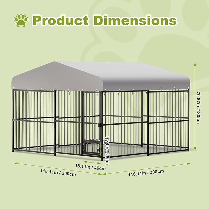 10x10x6 FT Large Dog Kennel Outside, Heavy-Duty Outdoor Cage with Roof and Lock,Covered Outside Kennel,for Medium and Large Dogs,Easy Assembly