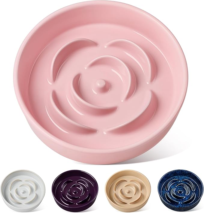 vancasso Slow Feeder Dog Bowl, 1.5 Cups Ceramic Slow Feeder for Medium Breed, Puzzle Maze Food Dog Bowl for Fast Eater, Pink