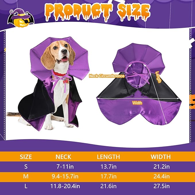 Cat Vampire Cloak-Pet Halloween Costumes, Dogs Cats Cape, Pet Cosplay Vampire Cloak & Accessories Costume Outfit for Halloween Party (Purple,S)