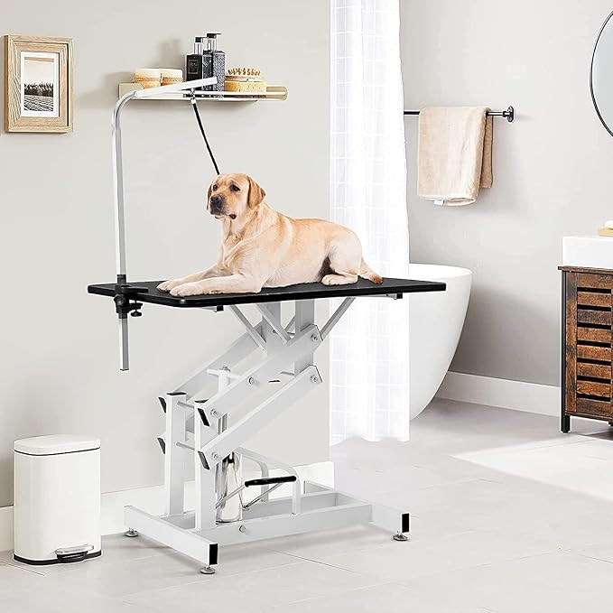 Hydraulic Dog Grooming Table, Heavy Duty Grooming Table for Small/Medium Dogs at Home, Pet Grooming Table with Adjustable Arm and Noose, Range 21-36 Inch, 43 Inch
