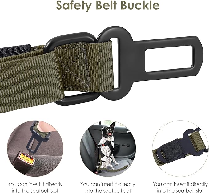 Hotsky Tactical Dog Leash Heavy Duty for Medium Large Dogs That Pull,4-6Ft Strong Bungee Shock Absorbing No Pull Dog Leash with Padded Double Handle and Car Seatbelt,ArmyGreen