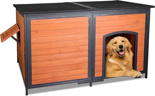 Extra Large Dog House Outdoor Weatherproof Dog Kennel for Large Dogs Chew-Proof Metal Frame Openable Roof for Easy Cleaning