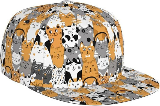 Cute Funny Cat Baseball Cap for Women Men Adjustable Flat Brim Cap Summer Baseball Sun Hats for Travel Hiking