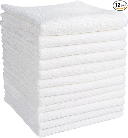 AIDEA Microfiber Cleaning Cloth 12PK, Dish Cloths White, Strong Water Absorption, Lint Free Rags, Scratch Free, Streak Free Microfiber Towels, Kitchen Dish Towels White, 11.5"x 11.5"
