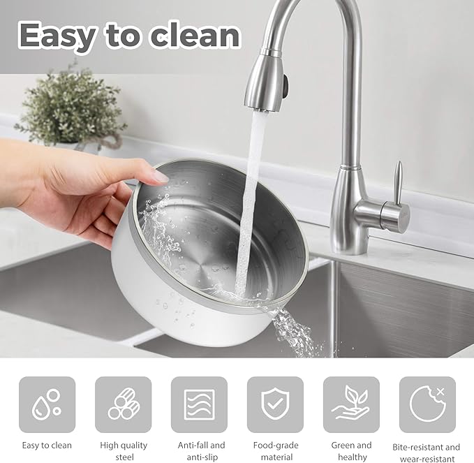 Stainless Steel Dog Bowl, Metal Water and Food Dish for Large Dogs, Insulated Non-Slip Pet Bowl, Easy Clean, 40oz, White