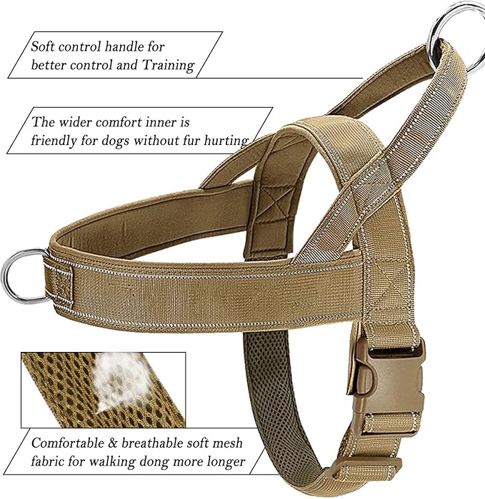 No Pull Dog Harness Brown for Small Medium Large Sized Dog, Reflective Escape Proof Adjustable Dog Harnesses with 2 Patch, M