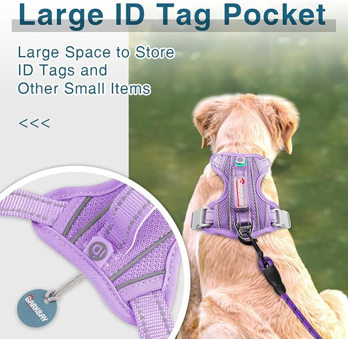 BARKBAY Dog Harness No Pull with ID Tag Pocket - Heavy Duty, Reflective, Easy Control for Large Dogs(Violet Purple,XS)