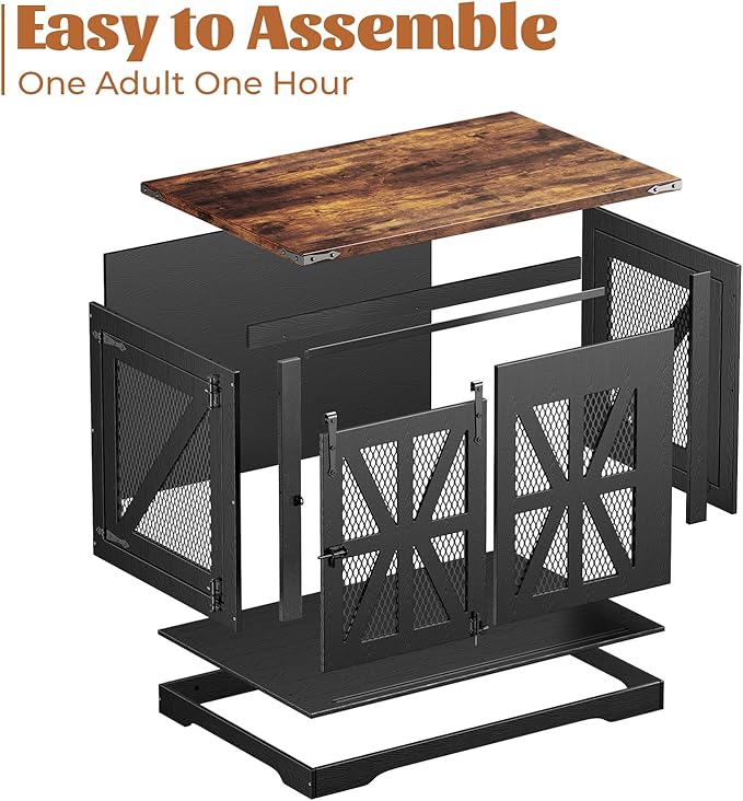 VOPEAK 40" Farmhouse Dog Crate Furniture, Heavy Duty Dog Cage for Medium Large Dogs, Dog Crate Dog Kennel Indoor with Double Doors, Chew Resistant End Table for Bedroom Living Room, Black