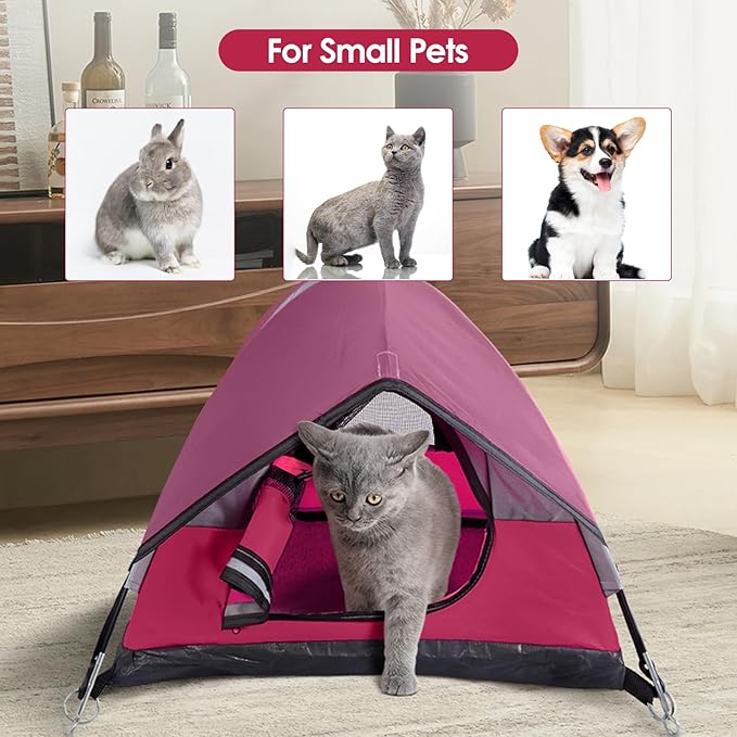 Cat Camping Tent, Cat Tent Bed, Pet Tent for Indoor Cat and Small Dog, Mini Tent (Red, 21 x 21 x 14 Inches)