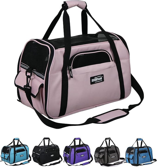 EliteField Soft Sided Pet Carrier (3 Year Warranty, Airline Approved), Multiple Sizes and Colors Available (Large: 19" L x 10" W x 13" H, Pink)