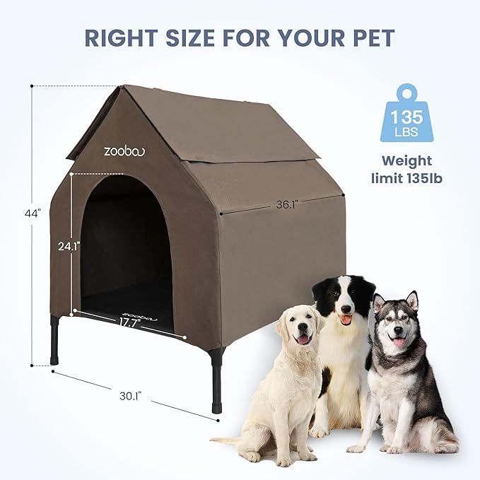 36" Large Dog House for Large Dog Indoor or Outside, Weatherproof 600D PVC Outdoor, Featuring Breathable 2x1 Textilene Elevated Dog Bed, Easy Clean (Brown)