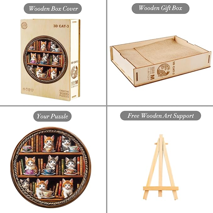 KAAYEE Wooden Puzzles for Adults, Cat Coffee Library 100 Piece Unique Animal Shape Puzzle, Cat Wood Puzzle for Adults, Creative Gifts for Friends/Family, Home Decor(8.5 * 8.5in)