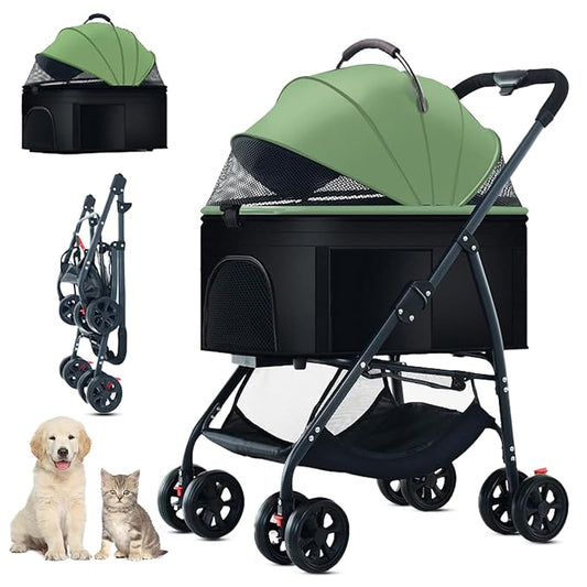 3-in-1 Pet Dog Stroller, Dog Wagon with Removable Carrier, Cat Stroller for Medium Dogs Up to 55lbs (Green)