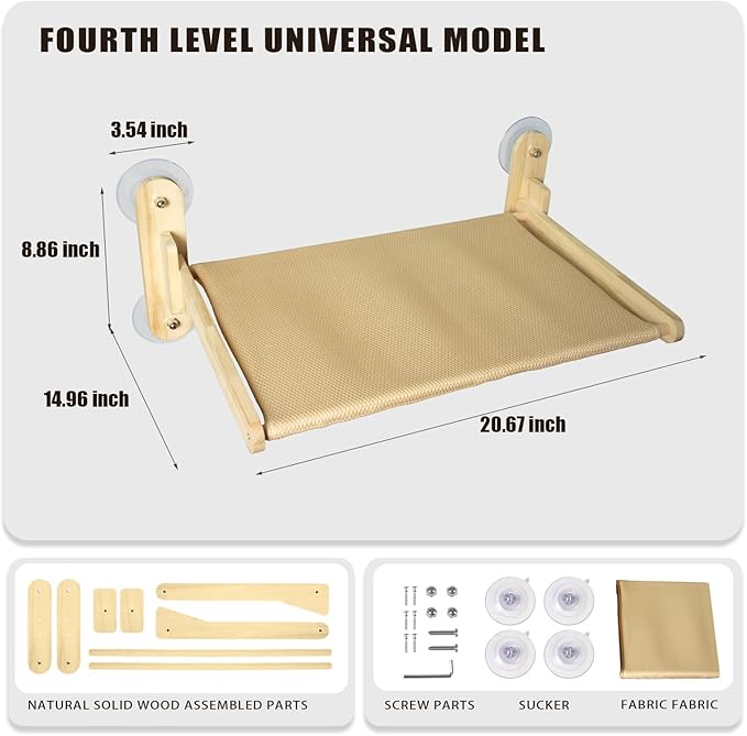Cat Window Perch with Strong Suction Cups, Cat Window Hammock Foldable Bed with Breathable Mesh, All-Season Lounger for Medium Small Cats to Bird Watch & Sunbathe (Burlywood, L)