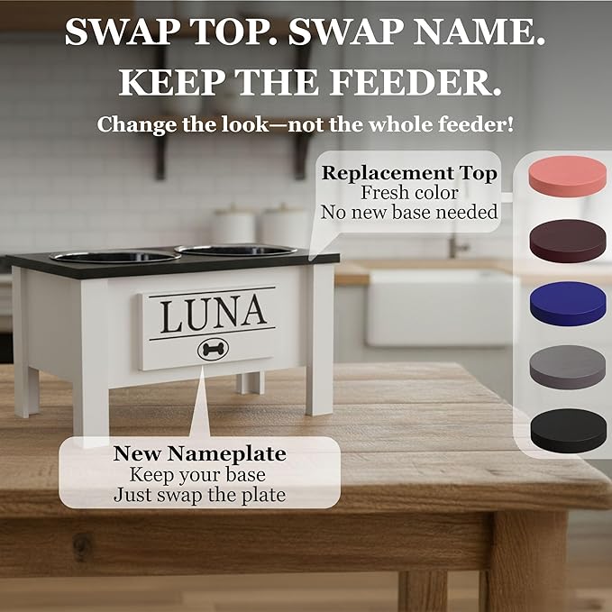 GrooveThis Woodshop - Personalized Elevated Dog Bowl Stand for Large, Medium, Small, X-Small Dogs - Stainless Steel Food and Water Bowls - Raised Dog Dish with Internal Storage (Small, Dark Walnut)