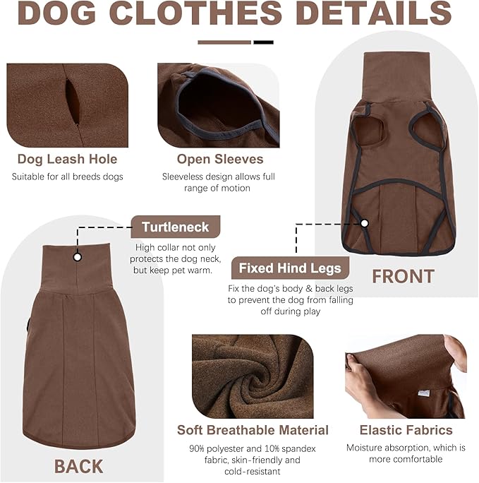 ROZKITCH Dog Sweatshirts for Medium Dogs, Pet Windproof Warm Cold Weather Jacket Vest Cozy Jumpsuit Apparel Outfit Clothes for Walking Hiking Travel Sleep Brown M