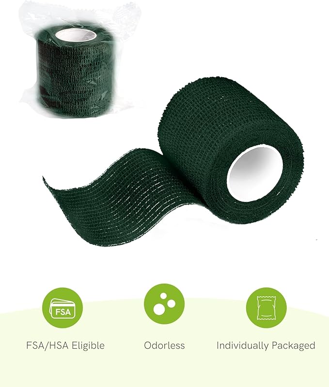 FriCARE Self Adhesive Bandage Wrap, Medical Tape in First Aid Kit, Cohesive Bandages for Wounds Sport Vet, FSA/HSA Eligible, 2 Inches X 5 Yards 6 Rolls, Hunter Green