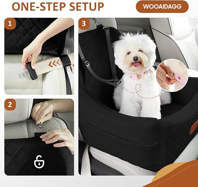 Dog Car Seat for Medium Sized Dog,Pet Travel Car Bed with Seat Belt Channle,Fully Detachable and Washable Car Dog Seat with Adjustable Straps,3 Straps Easy to Install (Black)