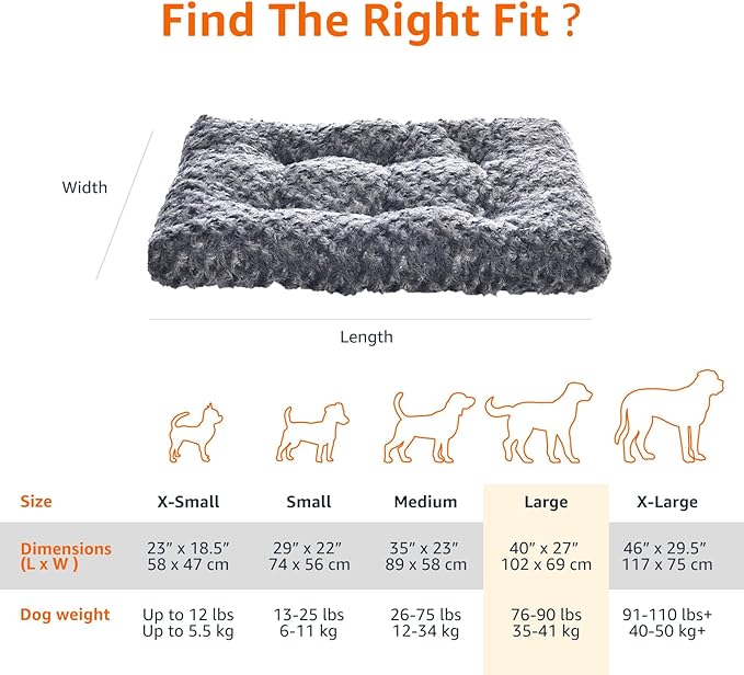 Amazon Basics Cat and Dog Bed and Crate Pad, Machine Washable, Indoor, 40 x 27 x 3.5 inches, Gray