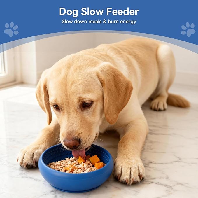 Slow Feeder Dog Bowl, BPA-Free Silicone Lick Mat for Small and Medium Dogs, Non-Slip & Dishwasher Safe (Dark Blue,L)