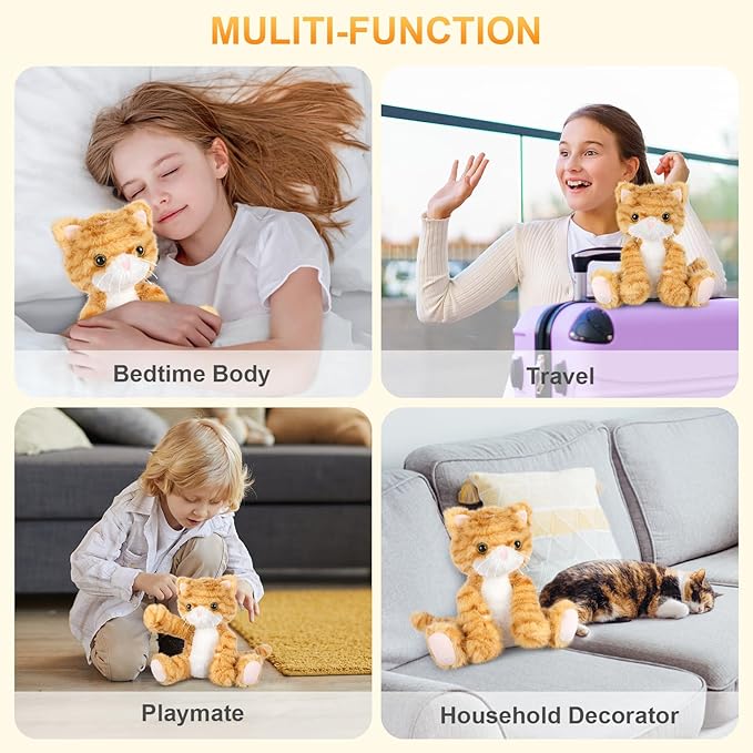 Heatable & Coolable Orange Cat Stuffed Animal, Cat Heating Pad Microwavable for Soothing & Relaxation, Lavender Scented Orange Cat Plush Toy for Stress Relief, Stuffed Cat Toys for Kids