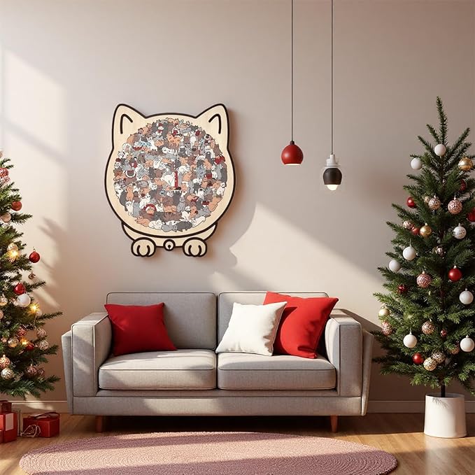 135-Piece Colored Cat Shaped Wooden Jigsaw Puzzle for Adults, Cats Shaped Wooden Puzzle, Unique Animal Pieces, CreativePuzzle Gifts for Cats Lovers or Puzzle Fans, Home Decor & Gift (Morandi)