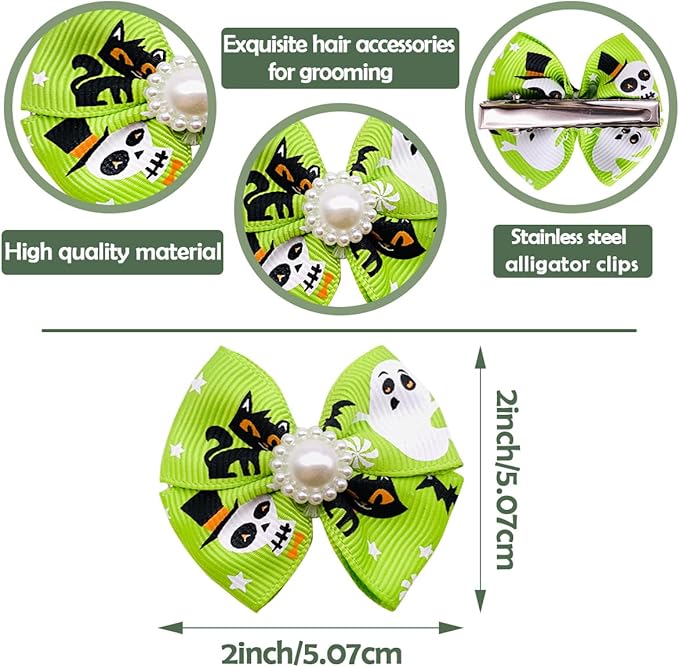 PET SHOW 20pcs Dog Hair Bows with Alligator Clips for Small Medium Dogs Bowknot Hair Clips Cat Puppy Yorkshire Grooming Hair Accessories Assorted (Halloween Thanksgiving Day)