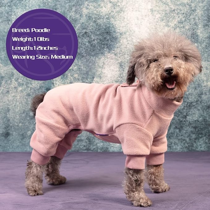 cyeollo Fleece Dog Pajamas Warm Dog Winter Coat Thermal Soft Pjs Small Dogs Onesie Stretchy Jumpsuit Doggie Pet Clothes Outfits Cat Apparel, Pink S