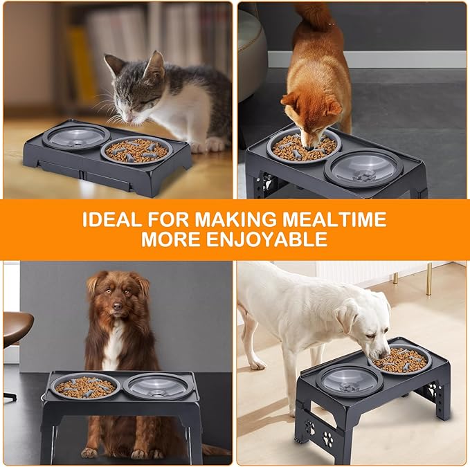 Elevated Dog Bowls, Raised Dog Bowl with 2 Stainless Steel Dog Food Bowls, Dog Bowls Stand Adjusts to 5 Heights 2.95", 8.46", 9.65", 10.82", 12.01" for Small Medium Large Dogs Cats Pets,Black