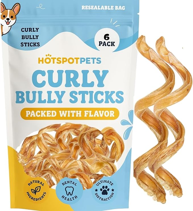 hotspot pets Spring Bully Sticks for Dogs -(6 Pack) Premium All Natural Long Twisted Beef Pizzle Dog Chew Treats - Grain Free Fully Digestible Rawhide Alternative - 6 Inch Sticks