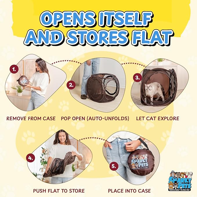 Sexy Liza’s Pop Up Tent Cat Cube - 24x22x20” Play Tent w/ 14” Hole - Connects with Snarky Pets Timmy & Mister’s Tunnel - Outdoor Cat Tent, Play Pen, Zip Connect, Outdoor cat House or Small Dog Bed