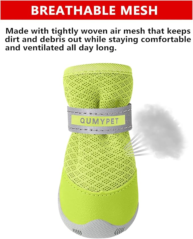 QUMY 4PCS Dog Shoes for Small Dogs, Hot Pavement Summer Puppy Dog Boots & Paw Protectors with Soft Anti-Slip Rubber Sole, Mesh Breathable Dog Booties for Hardfloors, Walking Running