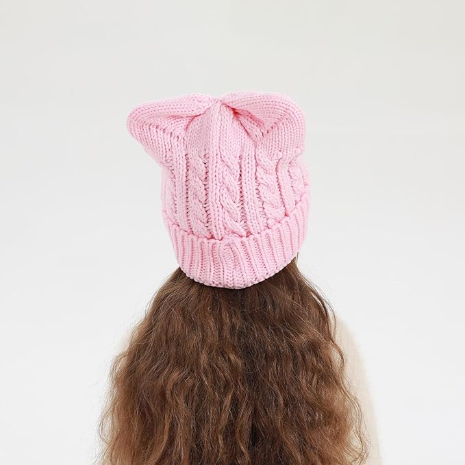 Kids Girls Cat Ear Hat Winter Warm Knit Beanie Cute Ski Skull Cap for Ages 7-12