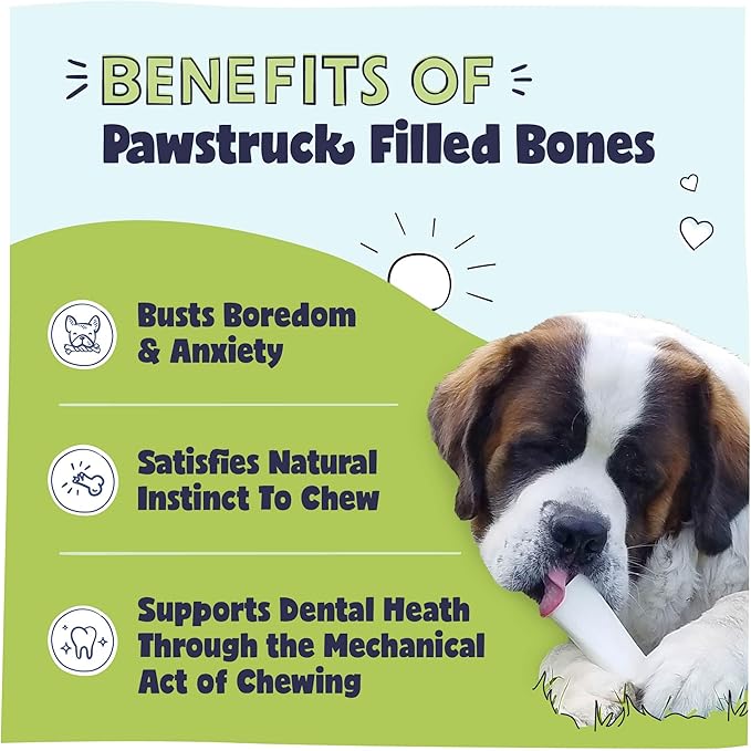 Pawstruck Large 5-6" Filled Dog Bones, Peanut Butter Flavor - Made in USA, Long Lasting Stuffed Femur for Aggressive Chewers, Dental Treat - Pack of 3, Packaging May Vary