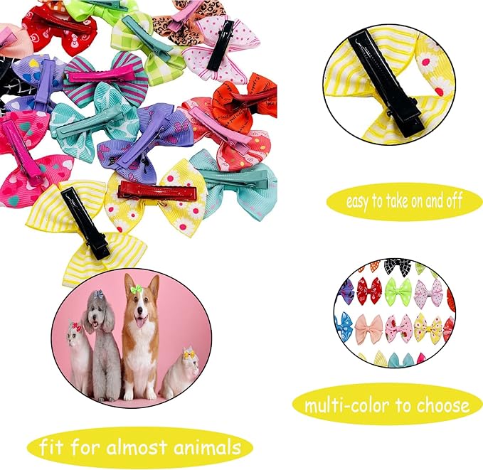 PET SHOW 20pcs Dog Hair Bows with Alligator Clips for Small Medium Dogs Bowknot Hair Clips Cat Puppy Yorkshire Grooming Hair Accessories Assorted